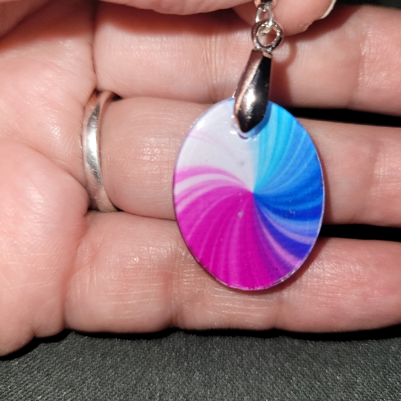 Acrylic Oval Pattern Earrings Hand Crafted - Picture 3 of 3